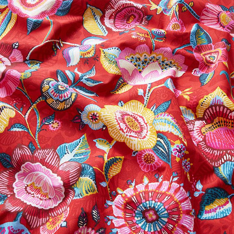 Katoenen stof Cretonne gevlekte bloemen – chili,  image number 2
