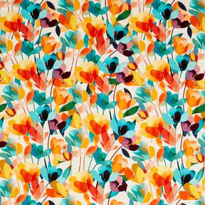 Viscose-linnen-mix gestileerde bloemen – ecru/oranje, 