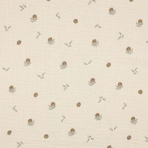 GOTS Mousseline/dubbel gehaakte stoffen romantische bloemen  | Poppy Fabrics – lichtbeige/kaneel, 