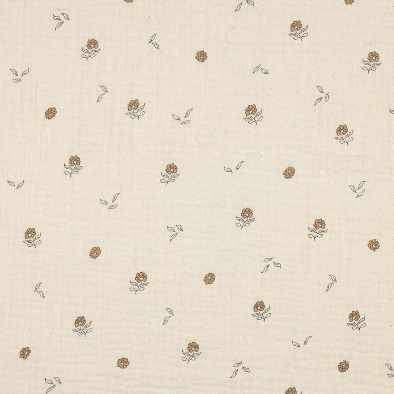 GOTS Mousseline/dubbel gehaakte stoffen romantische bloemen  | Poppy Fabrics – lichtbeige/kaneel,  image number 1