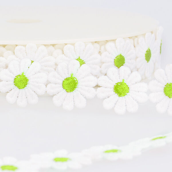 Kanten band margrieten – wit/groen, image number 1