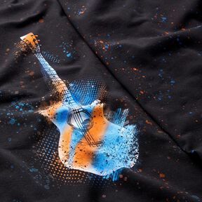 Katoenjersey Panel Gitaar | Glitzerpüppi – zwart/oranje, 