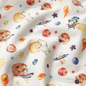 French Terry sommersweat Katten en aliens in de ruimte Digitaal printen – ivoor, 