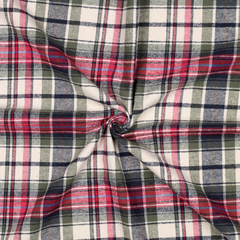 Katoenflanel Ruit | Poppy Fabrics – olijf/rood,  image number 3