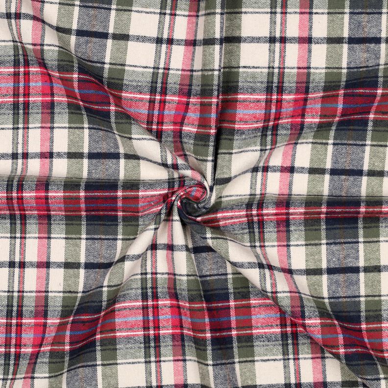 Katoenflanel Ruit | Poppy Fabrics – olijf/rood, image number 3