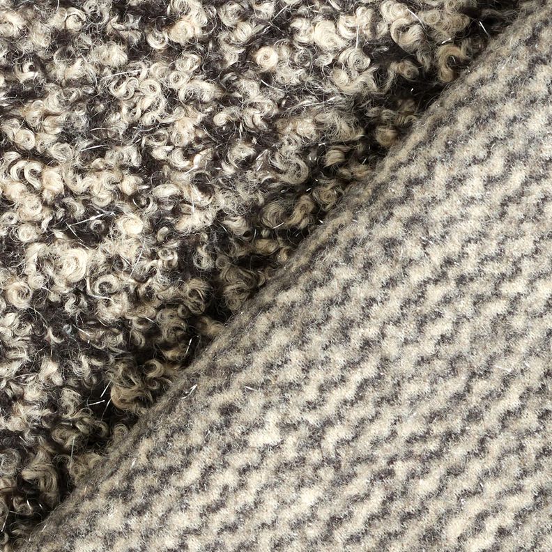 Tricot bouclé Glitterdraden melange – cashew/zwart, image number 4