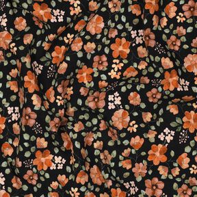 GOTS Katoenjersey Herfstbloemen Digitaal printen – zwart/perzik sinaasappel,  GOTS Katoenjersey Herfstbloemen Digitaal printen – zwart/perzik sinaasappel,