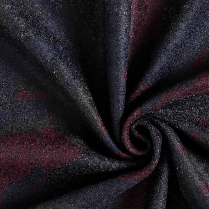 Mantelstof Wolmix Camouflage – zwart/merlot,  image number 3