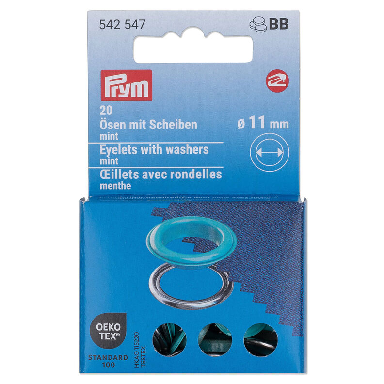 Oogjes met sluitringen [20 stuks | Ø 11 mm] | Prym – mint/zilver metallic,  image number 1