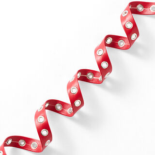 Band van imitatieleer met ogen [14 mm] – rood/zilver, 
