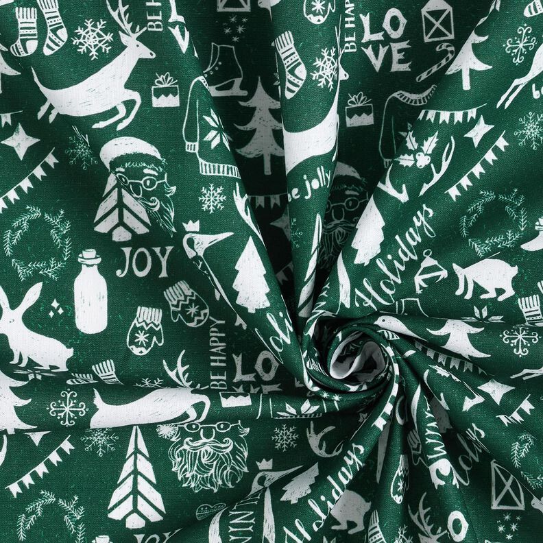 Katoenen stof Cretonne Prettige feestdagen – blauwe spar/wit,  image number 3