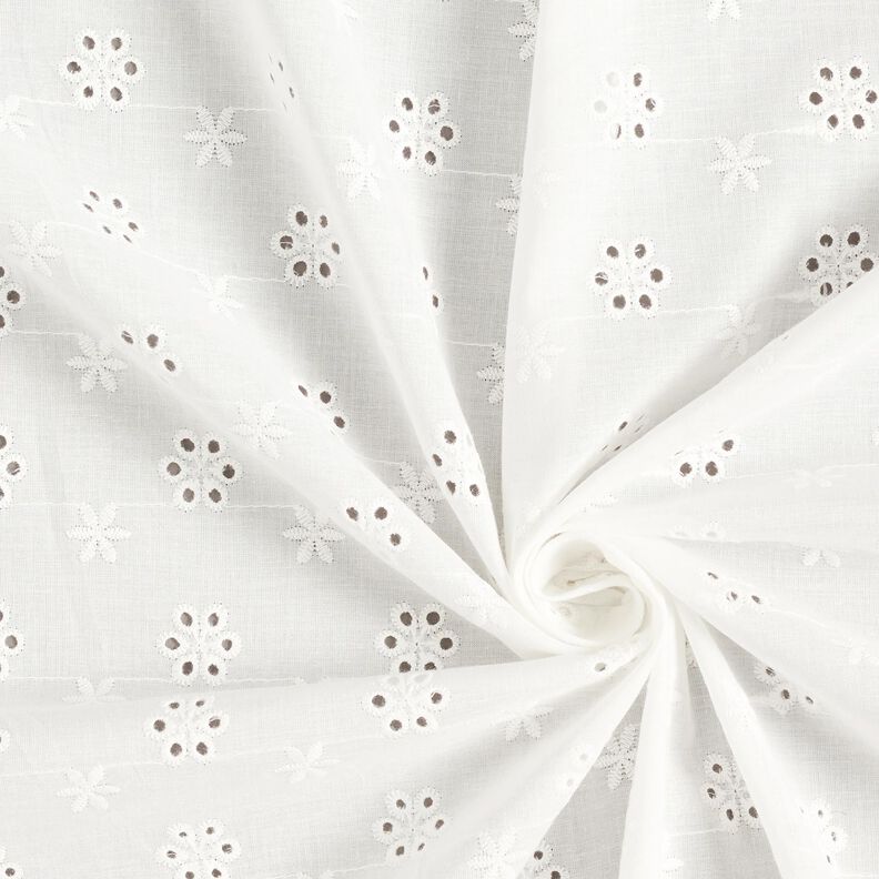 Katoenen stof met los borduursel kleine bloemen – wit,  image number 3