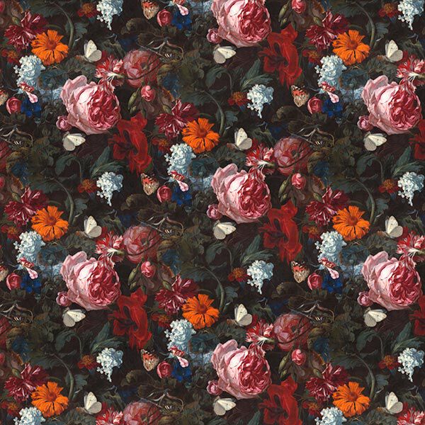 Decoratiefluweel digitale print romantische bloemen – donkergroen,  image number 1
