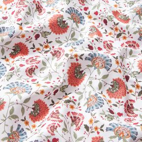 Katoenen stof Popeline elegante bloemenranken – wit/bessen, 