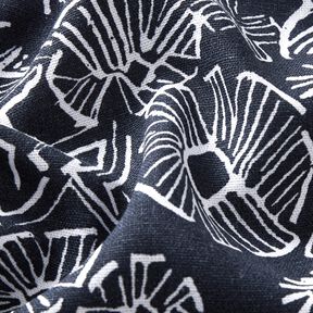 Viscose-linnen-mix getekende bloemen – nachtblauw/wit, 