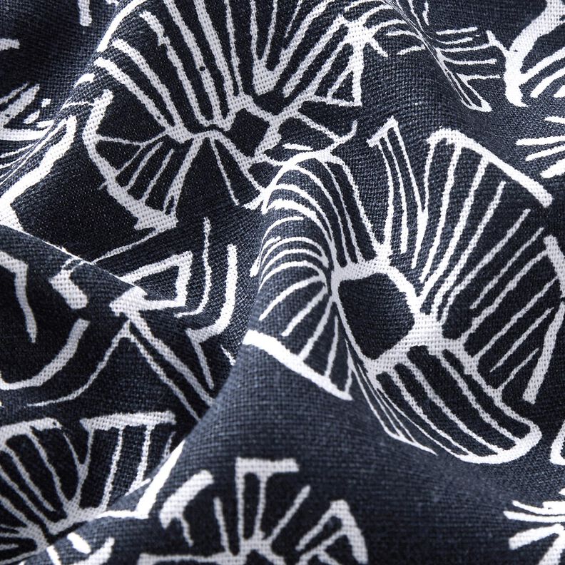 Viscose-linnen-mix getekende bloemen – nachtblauw/wit,  image number 2